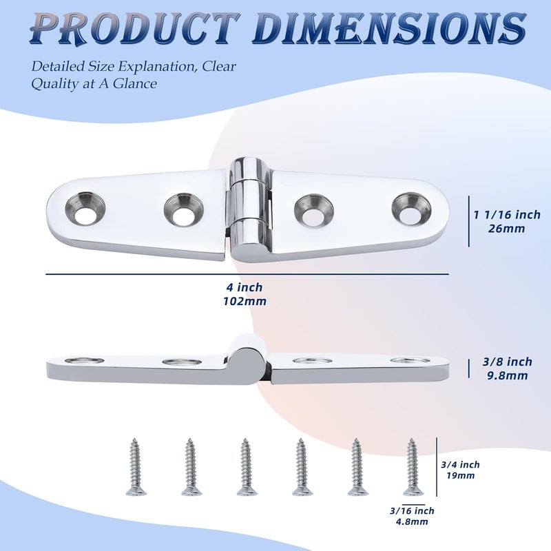 YANYUCB Boat Hatch Hinge 316 Stainless Steel Cabinet Door Casting Hinges Marine Hardware with Screw for Boat (4 inch x 1 inch)(6.3 inch x 1 inch) - Image 2